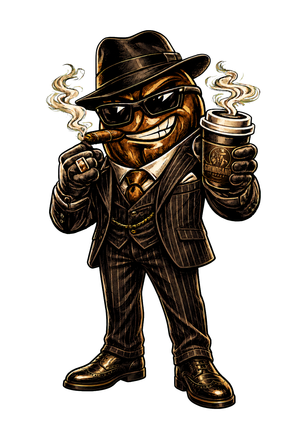 Full-body GrindGang mascot